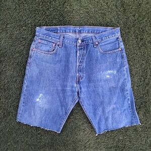 Levis 501 Mens 36x10 Denim Cut Off Shorts Medium Wash Blue